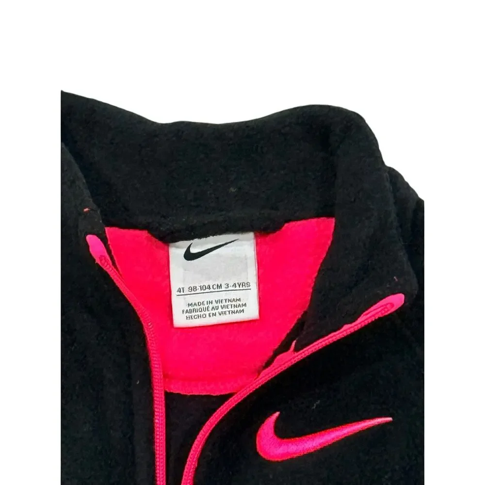 Nike Toddler Girl 4T Full Zip Fleece Jacket Black Hot Pink Hooded